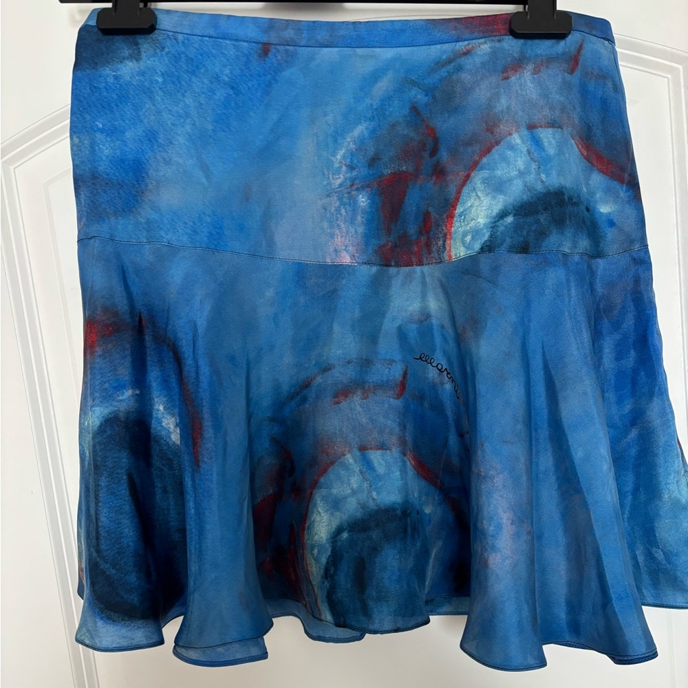 Marni 100% Silk Blue Printed Circle-Detail Flared Skirt